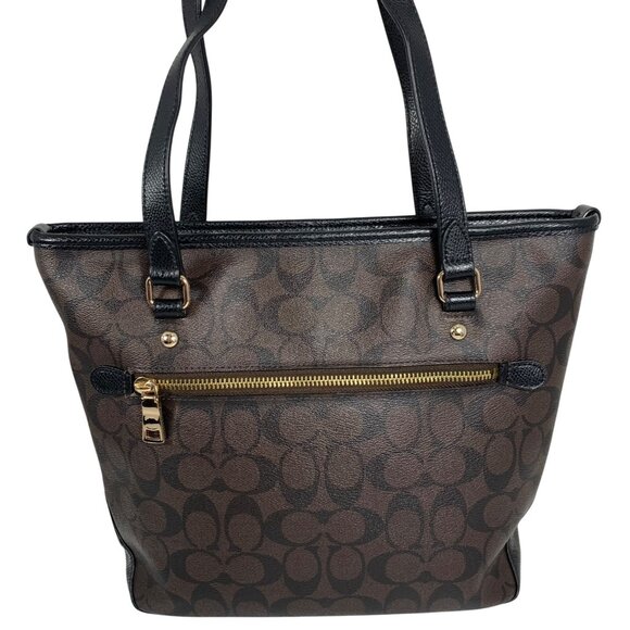COACH Signature Zip Top Tote F34603 Brown/Black + Hang Tag Nice! - Picture 5 of 11
